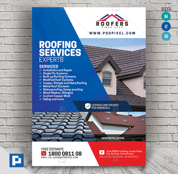 Roofing Contractor Flyer PSDPixel